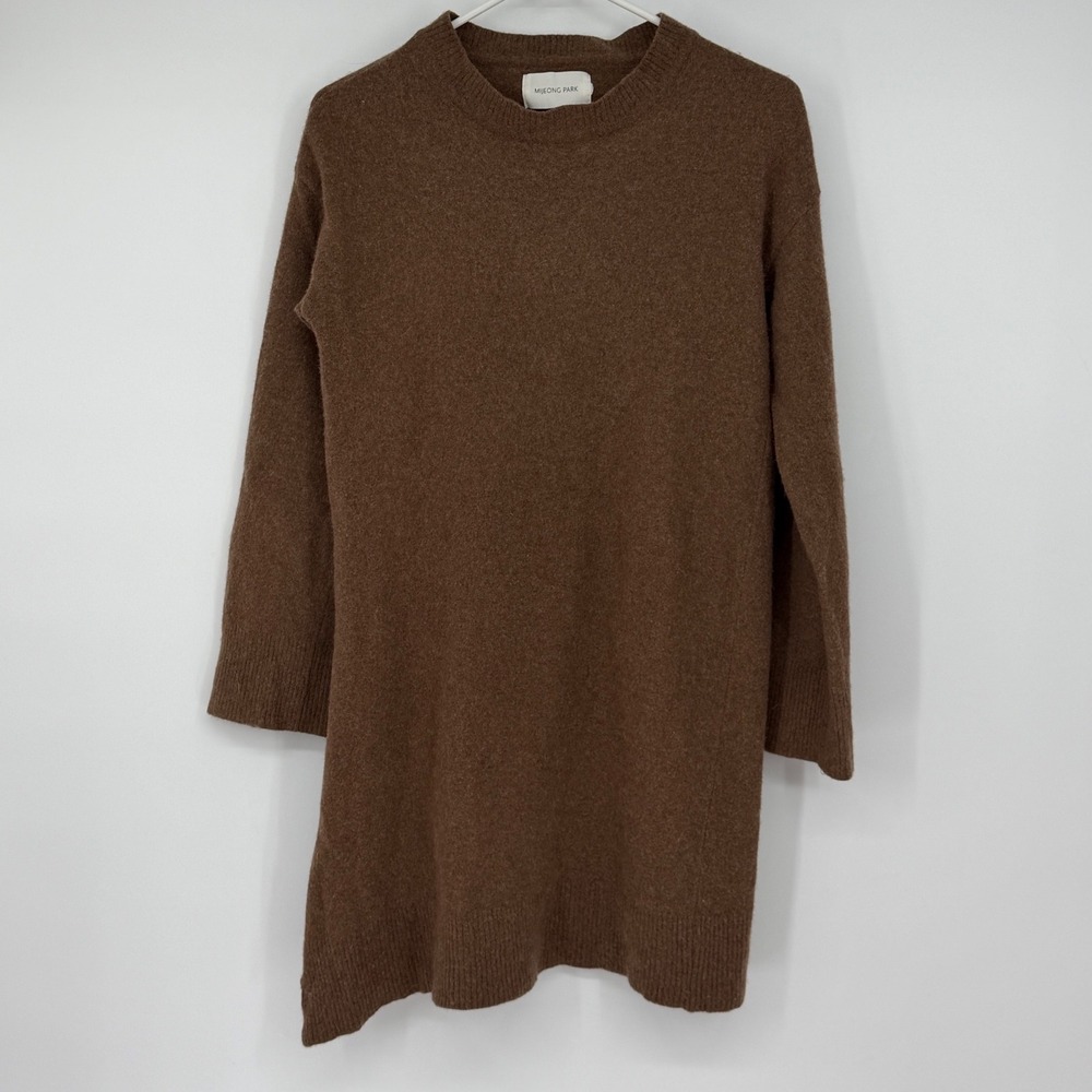 Mijeong Park Brown Wool Blend Side Tie Tunic Sweater Minimalist Chic